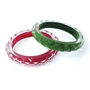 Green & Pink Faceted Slip-On Bangle Set